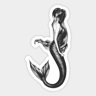 Mermaid hand drawn monochrome print T-Shirt Sticker